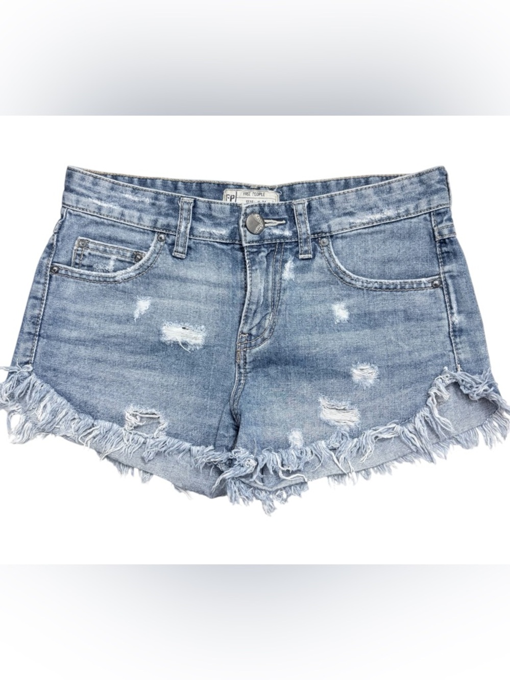 Free People Distressed Light Blue Denim Cutoff Jean Shorts Sz 24